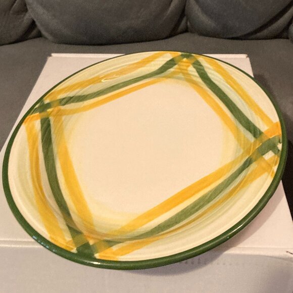 VTG 1950's Vernonware Gingham 12.5" Long Platter-Hand Painted Yellow/Green-EUC - Picture 2 of 9